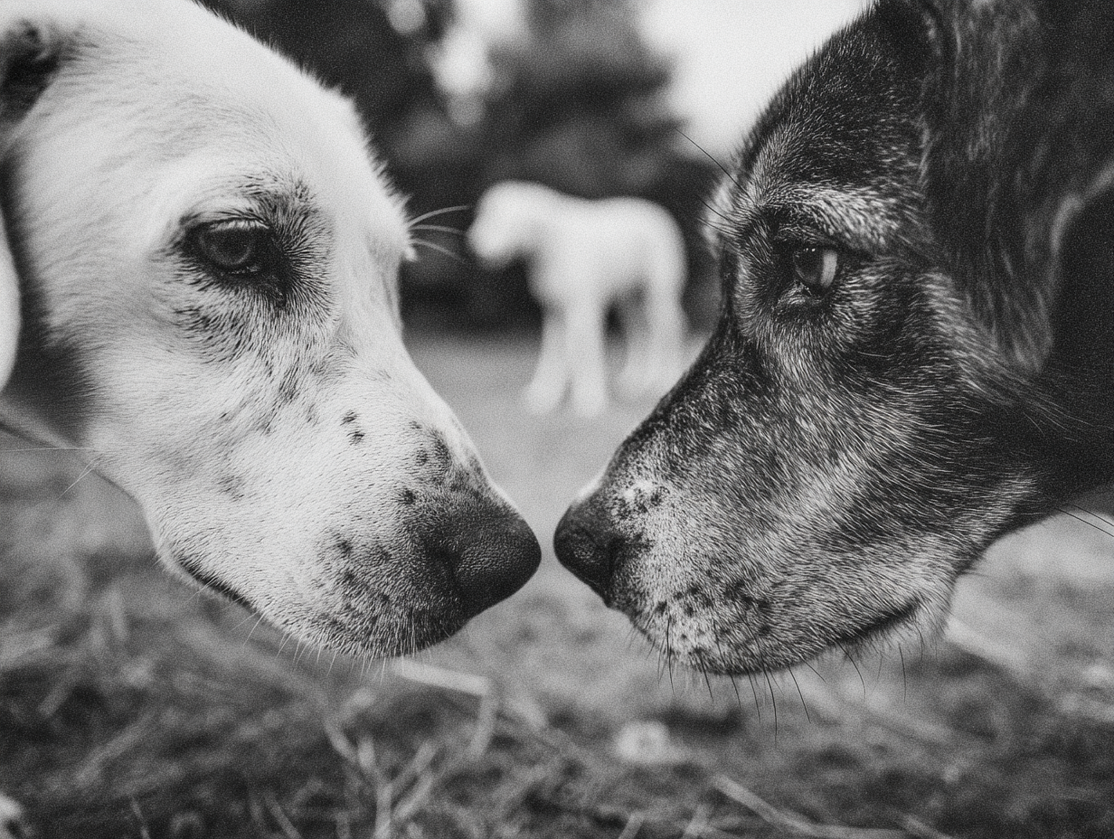 Deux chiens se rencontrant calmement